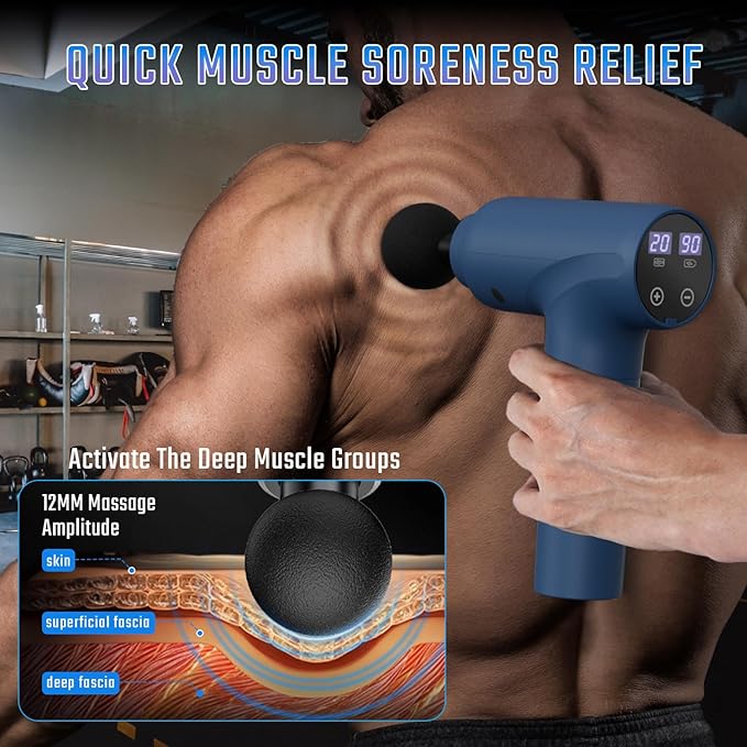 cotsoco Massage Gun Deep Tissue Muscle Massage Gun with 9 Attachment Heads 20 Speeds &amp Silent Brushless Motor for Pain Relief Handheld Percussion Back Massager Gun for Athletes