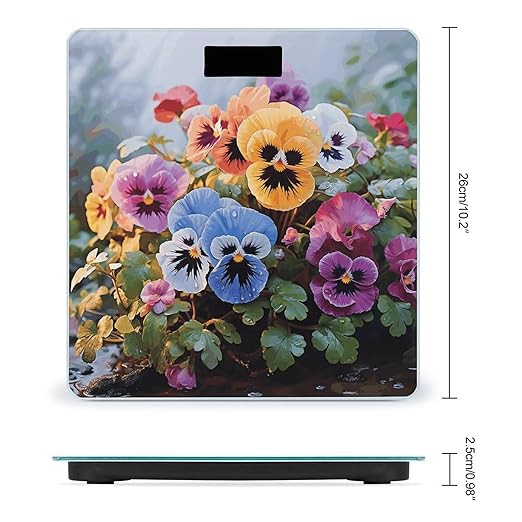 Pansy Flowers Bathroom Scale Large LCD Backlight Display Digital Scale Rounded Corners Body Scales Automatic Power On/Off Bathroom Scales for Home Bedrooms