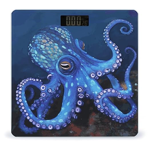 Blue Octopus Bathroom Scale for Body Weight Bathroom Digital Electronic Weighing Scale with Back Lit LED Display Sturdy Tempered Glass Weight Watchers Scales 400lb