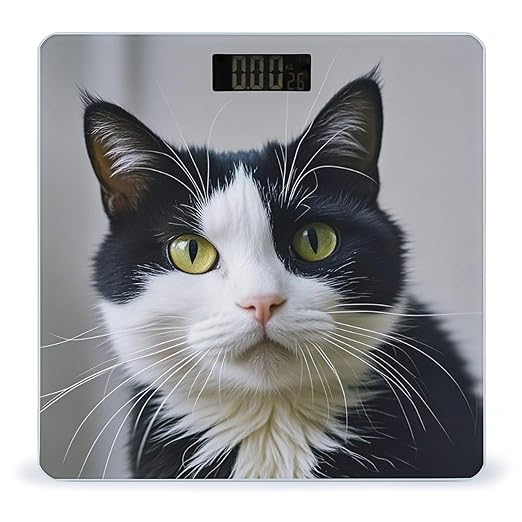 Black and White Cats Scale for Body Weight Accurate Digital Bathroom Scale Toughened Glass High Precision Scales Smart Weight Scales with Large LCD Backlight Display Weighing Machine