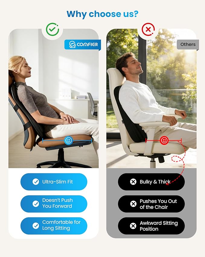 COMFIER Ultra-Slim Heated Back Massager for ChairDeep Tissue Shiatsu Back Massager with HeatUp–Down Moving 10 Massage NodesUpper/Lower/Full Back ReliefGift for Women &amp Men