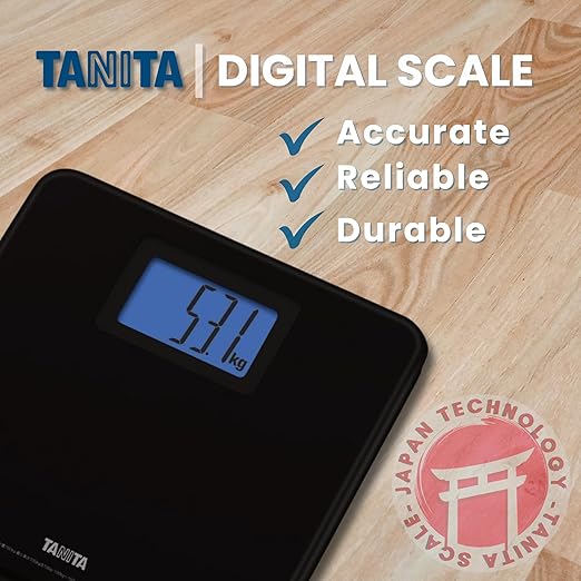 Tanita HD-662 Digital Weight Scale (Black) - Japan Technology Bathroom Scale with 330 lb Weight Capacity - 2 Blue Backlit Large LCD Display - Accurate Durable Step-On Operation
