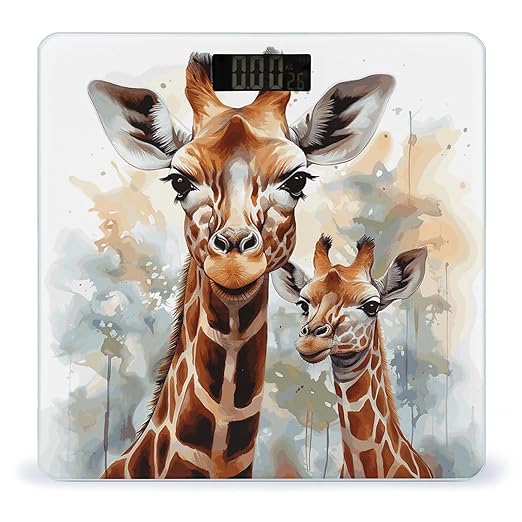 Watercolor Deer Giraffe Digital Bathroom Scale for Body Weight with High Precision Digital Weighing Scale with BMI Clear LCD Display and Step-On Measures Weight Up to 180kg