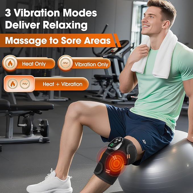 Cordless Heated Knee Massager for Pain Relief Knee Heating Pad for Knee Arthritis Heating Pad for Knee Pain 6 Heatings 3 Vibrations 3 Timers Adjustable Strap for Shoulder Elbow Knee