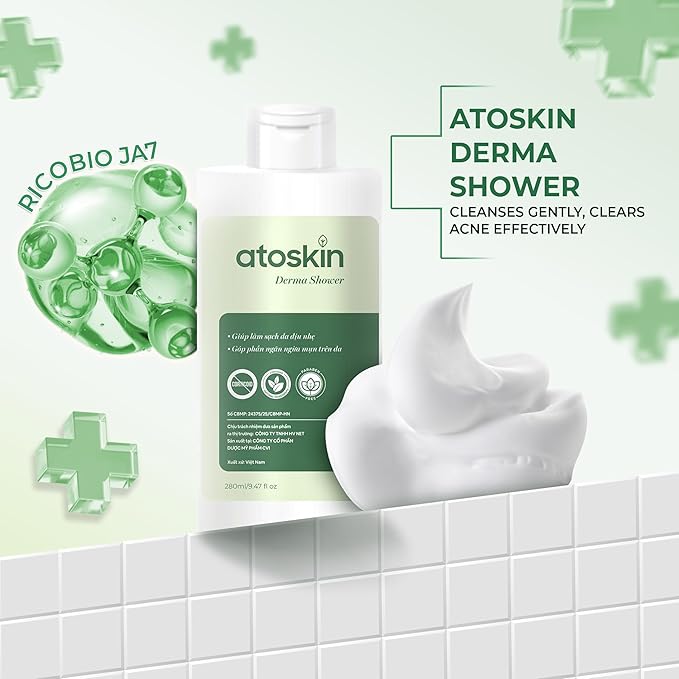 Atoskin Derma Shower + Derma Spray Set – Herbal Body Wash &amp Exfoliating Mist for Oily Acne-Prone Skin | With Glycolic Acid Zinc PCA &amp 7 Herbal Extracts (12.8 oz)
