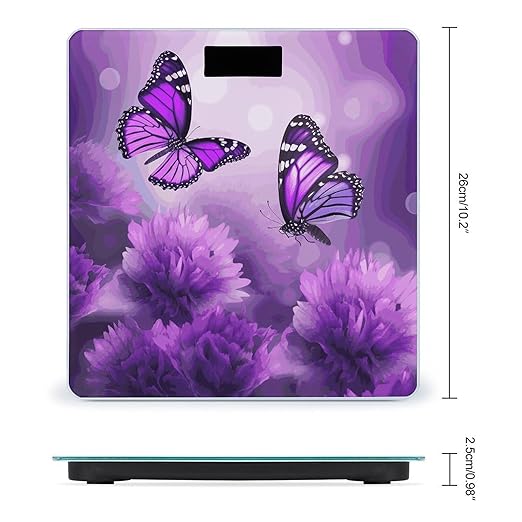 Purple Flower Butterflies Bathroom Scale for Body Weight 400 Lb Weight Scale with High Precision Sensors Tempered Glass Highly Accurate Digital Weighing Machine for People