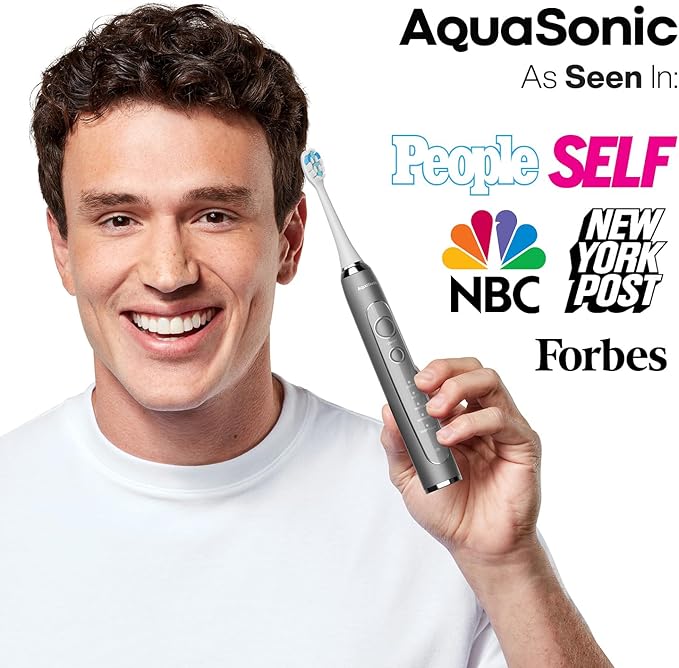 Aquasonic Vibe Series PRO – Ultra-Whitening Electric Toothbrush – 5 Modes &amp Smart Timers – Premium Travel Case &amp 6 Proflex Brush Heads – ADA Accepted Toothbrush (Charcoal Metallic)