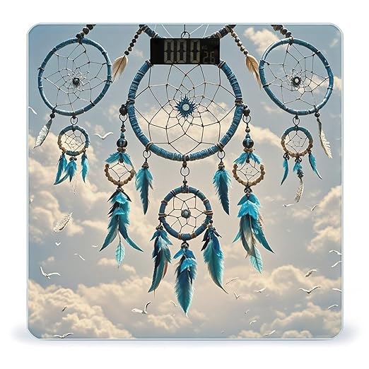 Native Dream Catcher Bathroom Scale for Body Weight Bathroom Weighing Scales with Back Lit LED Display Sturdy Tempered Glass Body Weight Bathroom Scale 400lb Weighing