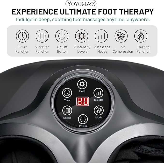 yoyomax Shiatsu Foot Massager with Heat - Deep Kneading for Circulation &amp Feet Relief - Fits Up to Men's Size 13 - Ideal for Relaxation Gift for Parents - Light Gray