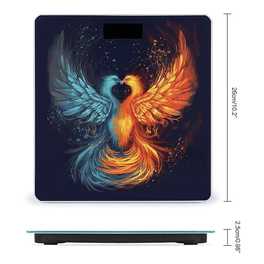 Fire and Water Phoenix Bathroom Scale Automatic Power On/Off Body Scales LCD Backlight Display Square Digital Scale Rounded Corners Bathroom Scales for Home Bedrooms