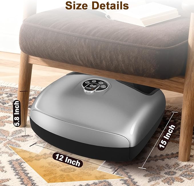 Shiatsu Foot Massager Machine with Heat : Deep Kneading Foot Massager with Vibration &amp Compression for Plantar Fasciitis &amp Neuropathy - for Women &amp MenRelax for Home Office Use (Silver)