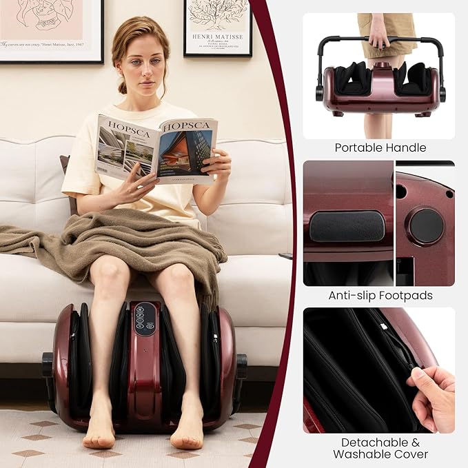ARLIME Foot Massager with Heat Deep Kneading Shiatsu Feet Massager Machine with Compression Muscle Arm Relaxation Gifts for Elder Men Women (Red)
