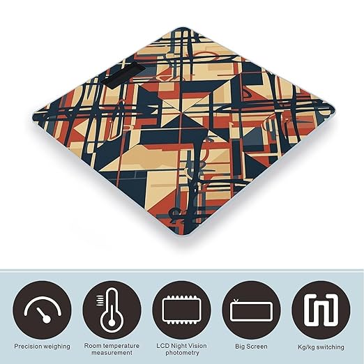Geometric Patterns Scale for Body Weight Anti-Slip Tempered Glass Digital Bathroom Scales Clear LCD Display Weighing Scale Safe Rounded Corners Smart Scales
