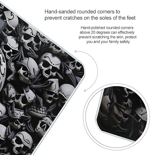 Black and White Skulls Scale for Body Weight High Precision Digital Weight Scales with LCD Display Anti-Slip Sturdy Slim Tempered Glass Bathroom Scale for Home Use