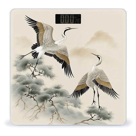 Two Japanese Cranes Flying Traditional Painting Scale for Body Weight Digital Bathroom Scale Accurate Smart Weight Scales with Large Display Weighing Machine High Precision Scales