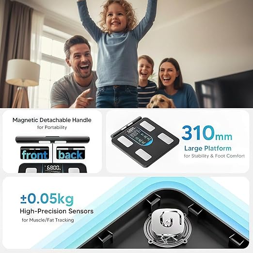 8-Electrode Smart Scale for Body Weight Segmental Body Composition Analyzer with Retractable Handle 4.8 LED Color Screen Bluetooth App Sync 400lbs
