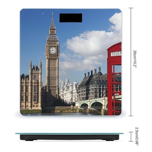 London Big Ben Scale for Body Weight Anti-Slip Sturdy Tempered Glass Weighing Machine Highly Digital Accurate Bright LCD Bathroom Scale for Household Gift