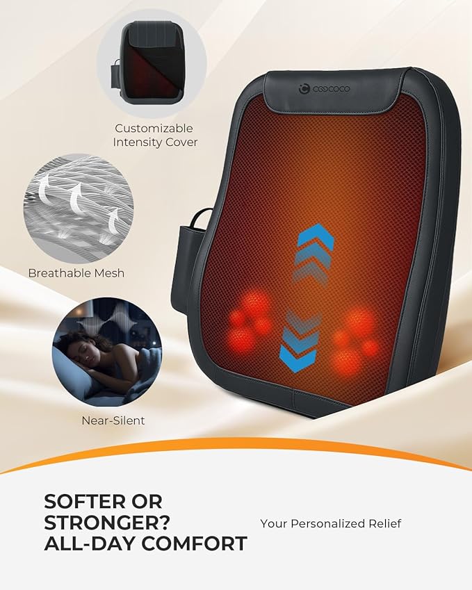 CooCoCo Lower Back Massager with Heat 2026 Upgraded Back Massager for Pain Relief Deep Relief 2X Larger Heating Area and Faster Heating FSA Eligible HSA Shiatsu Rooling Back Massage