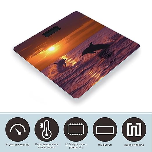 Sunset Dolphins Weight Scale for Body Weight Digital Bathroom Scale High Capacity Accurate Digital Weighing Scales and Easy-to-Read on Backlit LCD Display Scales