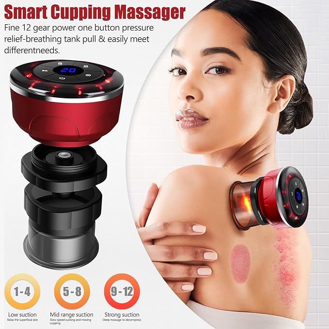 Smart Cupping Therapy Massager Set 4 in 1 Cupping Kit for Massage Therapy Portable Electric Cupper for Targeted Pain Relief Knots Aches Muscle Soreness Circulation &amp Tighter Skin