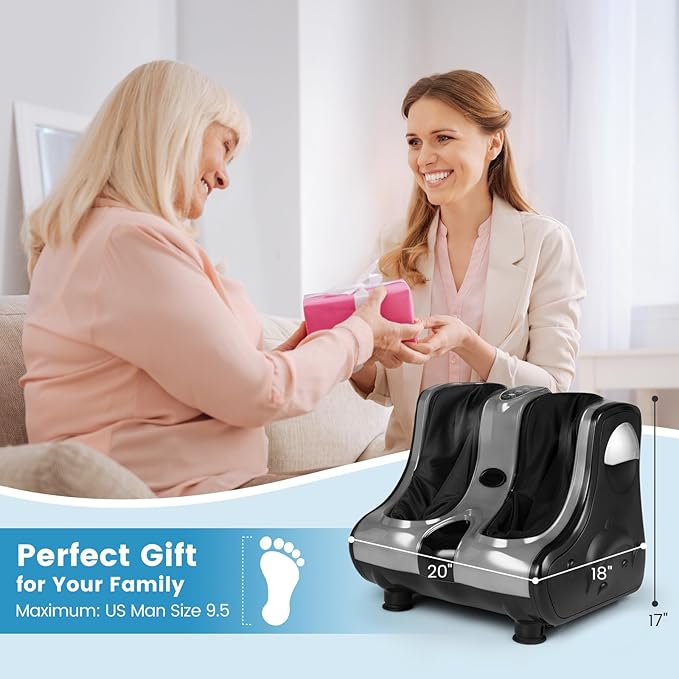 RELAX4LIFE Foot and Calf Massager Shiatsu Foot Massager Machine w/Heating Kneading Vibration Rolling Adjustable Speed &amp Tilt Base Leg Massager for Pain Relief (Grey)