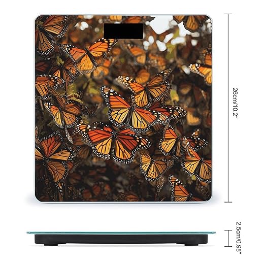 Monarch Butterflies Bathroom Scale Automatic Power On/Off Body Scales LCD Backlight Display Square Digital Scale Rounded Corners Bathroom Scales for Home Bedrooms