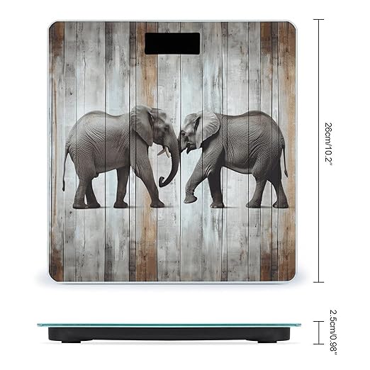 Elephant on Wood Scale for Body Weight Precision Bathroom Weighing Scales with Back Lit LCD Display Sturdy Tempered Glass Body Weight Scales Digital Bathroom Scale 400lb