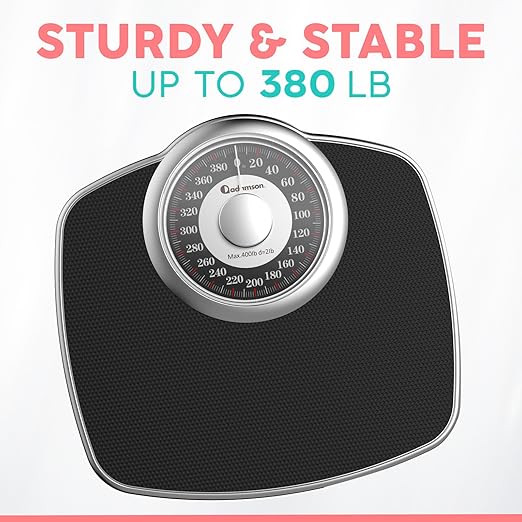 Adamson A25 Scales for Body Weight - Up to 400 LB - New - 5.3 Dial on 12.4 x 10.2 Platform - Anti-Skid Rubber Surface - Bathroom Scale Analog - Durable with 20-Year Assurance - Silver