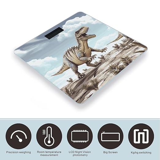 Dinosaur Walking Dinosaur Walking Bathroom Scale Automatic Power On/Off Body Scales LCD Backlight Display Square Digital Scale Rounded Corners Bathroom Scales for Home Bedrooms