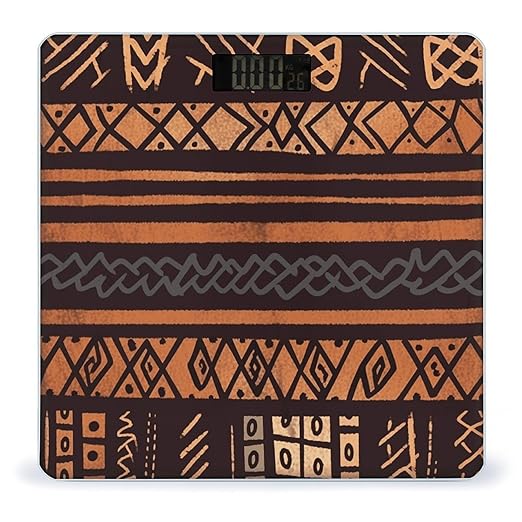 African Mud Cloth Tribal Scale for Body Weight High Precision Digital Weight Scales with LCD Display Anti-Slip Sturdy Slim Tempered Glass Bathroom Scale for Home Use