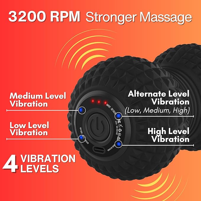 ZeenKind Vibrating Peanut Massage Ball Ultra Strong Rechargeable Therapy Roller Trigger Point Massager for Back Neck Foot Muscle Pain Myofascial Release &amp Plantar Fasciitis Relief