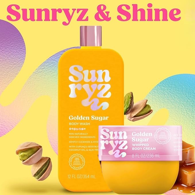 PDC Brands Sunryz Limited Edition Summer Scented Body Wash and Whipped Body Cream Duo Golden Sugar 12 FL OZ Body Wash 8 OZ Body Cream 2 Piece Set