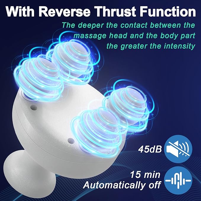 DEITY 4 Heads Handheld Massage Gun Deep Tissue Electric Body Massager Percussion Muscle Massager for Easing Shoulder and Back Tension with Reverse Thrust Function