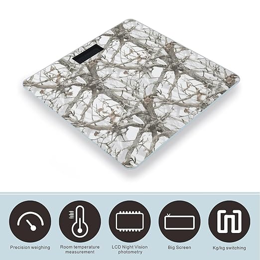 White Tree Camo Bathroom Scale for Body Weight 400 Lb Weight Scale with High Precision Sensors Tempered Glass Highly Accurate Digital Weighing Machine for People