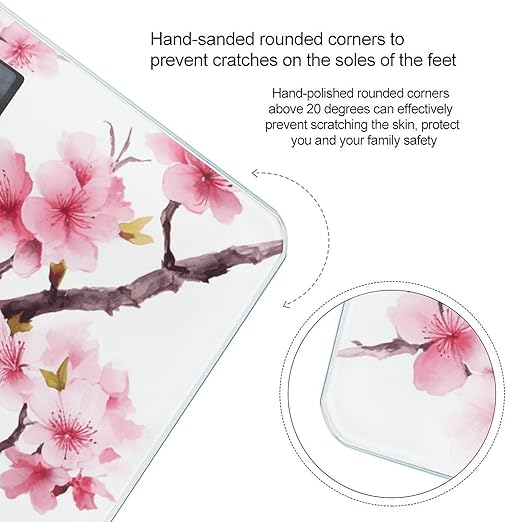 Cherry Blossom Bathroom Scale Rounded Smart Scale for Body Weight Automatic Power On/Off Weight Scales Accurate Bathroom Digital Scales for Pet Home Bedroom Kitchen