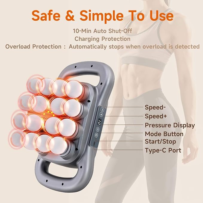 16-Head Percussion Massage Gun Set Muscle Massager with 9 Massage Modes &amp Adjustable Intensity Quiet Full-Body Relaxation for Back Shoulders Legs &amp Feet Home Gym &amp Office