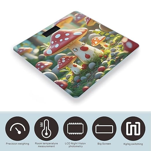 Red Cartoon Mushroom Scale for Body Weight Digital Bathroom Scale Toughened Glass High Precision Scales for Body Weight with Large LCD Backlight Display Weight Scales
