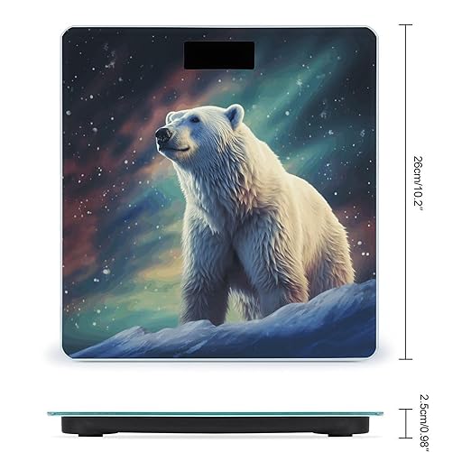 Northern Lights Polar Bear Bathroom Scale Large LCD Backlight Display Digital Scale Rounded Corners Body Scales Automatic Power On/Off Bathroom Scales for Home Bedrooms