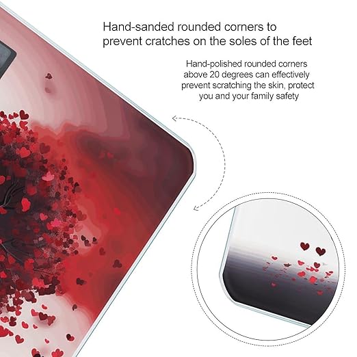 Red Love Heart Tree Scale for Body Weight Anti-Slip Tempered Glass Digital Bathroom Scales Clear LCD Display Weighing Scale Safe Rounded Corners Smart Scales