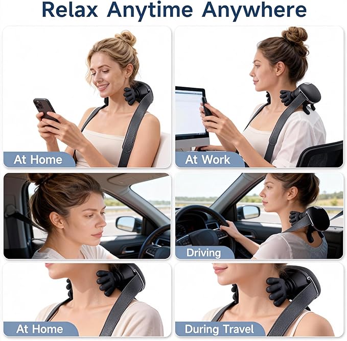 SALAN Neck and Shoulder Massager with Heat 4D Bionic Kneading Massager Cordless Deep Tissue Shoulder and Upper Back Massager Portable Wrap Around Neck Massager for Home Office and Travel