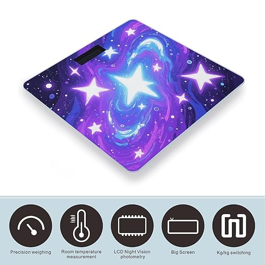 Starry Print Bathroom Scale for Body Weight LCD Display Digital Bathroom Scale Tempered Glass Bathroom Weight Scales Fashion Smart Scales for Home Bedroom 400 Lb