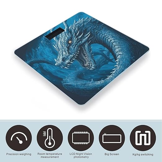 Dragon Cool Blue Bathroom Scale for Body Weight Bathroom Weighing Scale with Backlit LCD Display Highly Accurate Measures Weight Up to 180kg