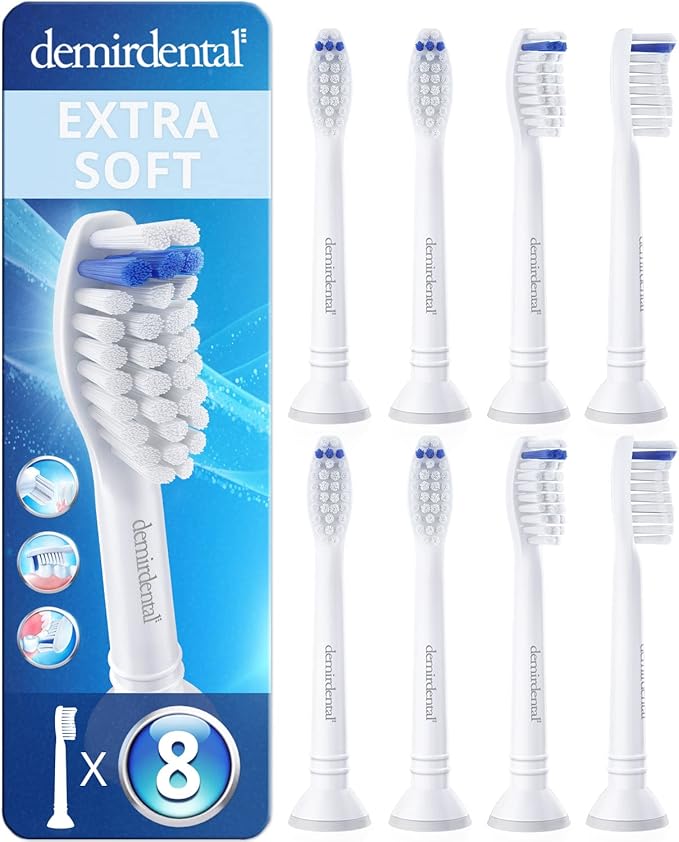 Toothbrush Heads Extra Soft Compatible with Philips Sonicare Toothbrush Heads - Extra Sensitive Replacement Heads for Very Sensitive Teeth - Gentle Brush Heads - White - Replaces HX6058e - 8 Pack