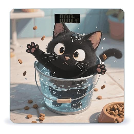 Black Cat Weight Scale Cute Bathroom Scale for Body Highly Accurate Digital Weighing Machine for People Compact LCD Display Scales with Sturdy Toughened Glass Scales