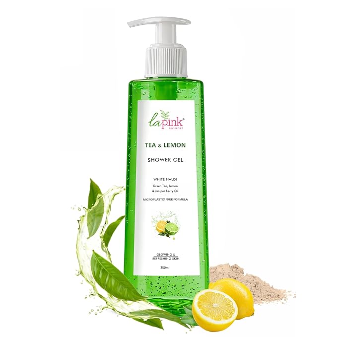 La Pink Tea &amp Lemon Shower Gel with White Haldi | For Glowing &amp Refreshing Skin | 100% Microplastic Free Formulation 250 ML