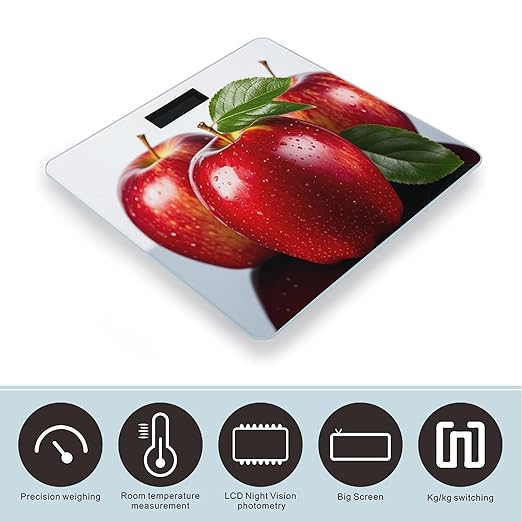 Red Apple Fruit Scale for Body Weight Accurate Digital Bathroom Scale Toughened Glass High Precision Scales Smart Weight Scales with Large LCD Backlight Display Weighing Machine