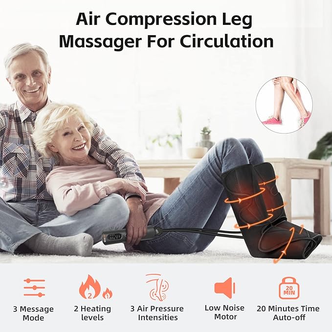 SHINE WELL Leg Massager with Heat and Compression Legs Massage for Circulation and Pain Relief Foot and Calf Massager for Swelling Heated Air Compression Machine Wellness Gift for Mom Dad