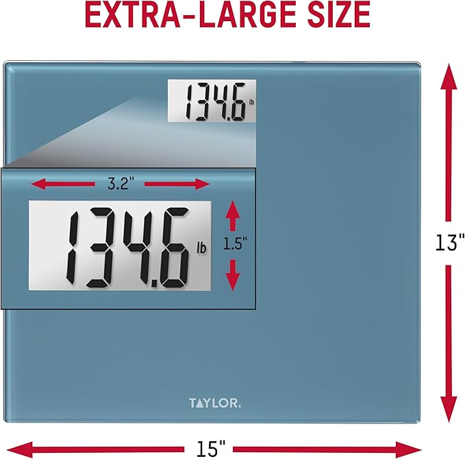 Taylor Digital Extra-Wide Extra High 500lb Capacity Bathroom Scale for Body Weight Ultra Wide Platform Digital Weighing Machine for People Easy-to-Read Slate Blue