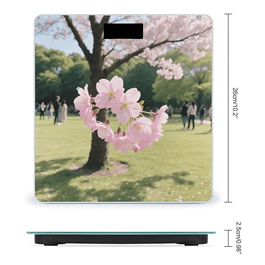 Cherry Blossom Weight Scale Cute Bathroom Scale for Body Highly Accurate Digital Weighing Machine for People Compact LCD Display Scales with Sturdy Toughened Glass Scales