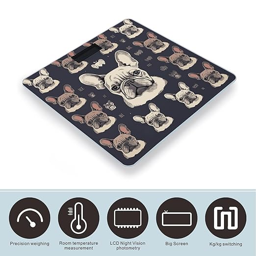 I Love French Bulldog Bathroom Scale for Body Weight LCD Display Digital Bathroom Scale Tempered Glass Bathroom Weight Scales Fashion Smart Scales for Home Bedroom 400 Lb